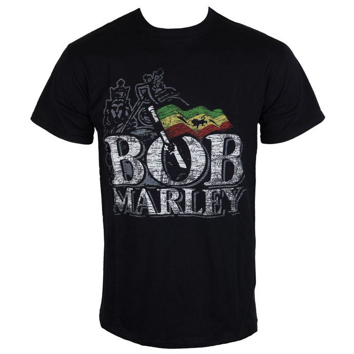 Herren T-Shirt   Bob Marley - Distressed Logo - Black - ROCK OFF