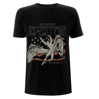 Herren T-Shirt Led Zeppelin - US 1975 Tour Flag - Schwarz, NNM, Led Zeppelin