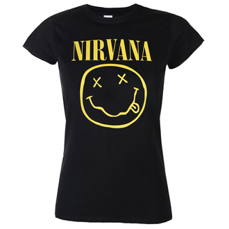 Damen T-Shirt Nirvana - Yellow Happy Face, ROCK OFF, Nirvana